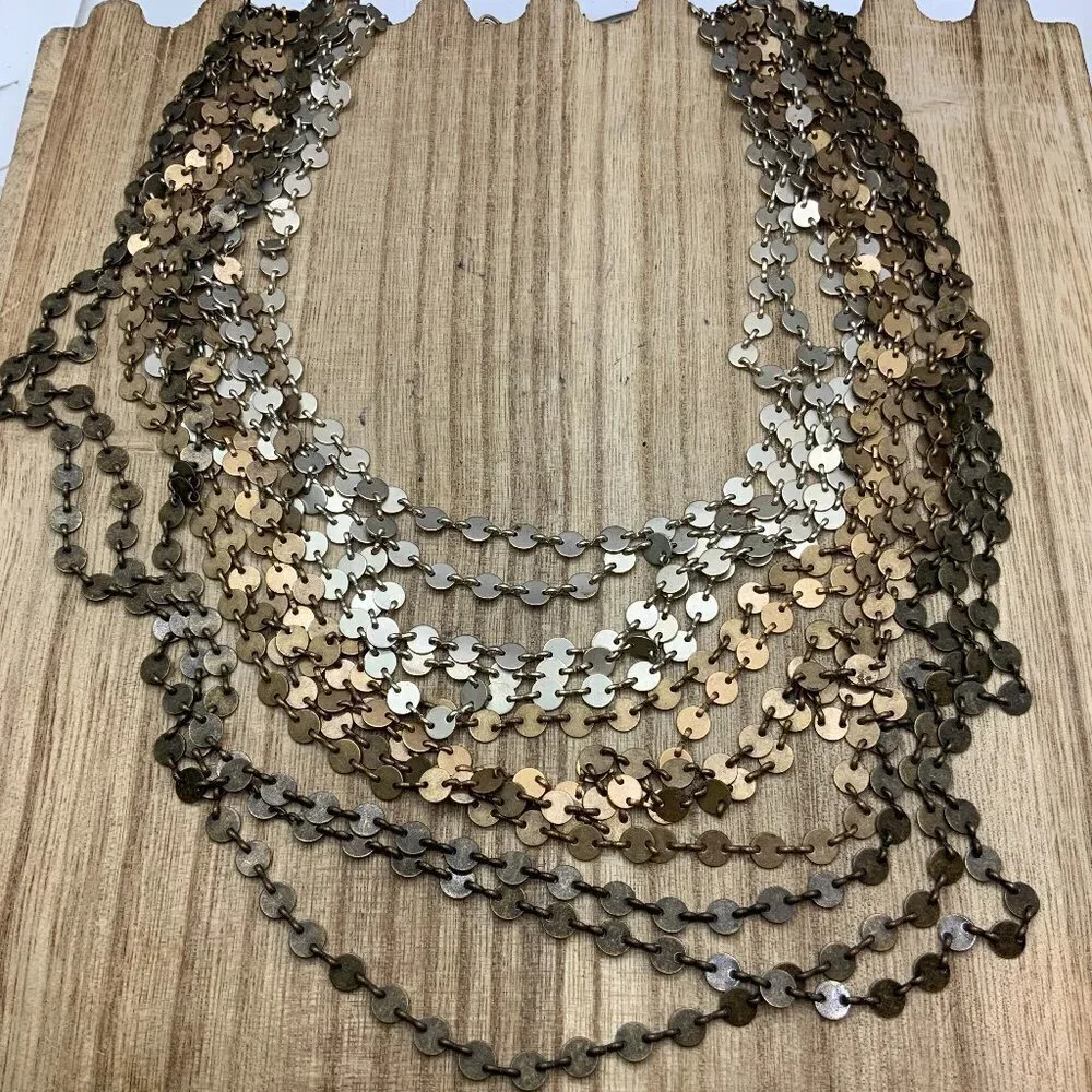 Chico's Distressed Mixed Metals Layered Multi Strands Necklace